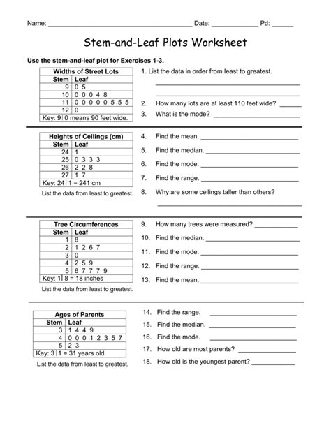 stem and leaf plot worksheet with answers pdf